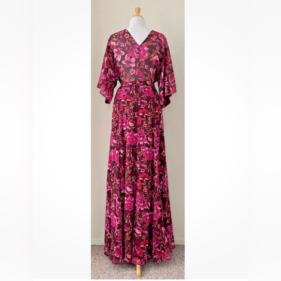 Fame & Partners 4 The Jagger Floral Wrap Gown Versailles Wine NWT - Picture 2 of 2